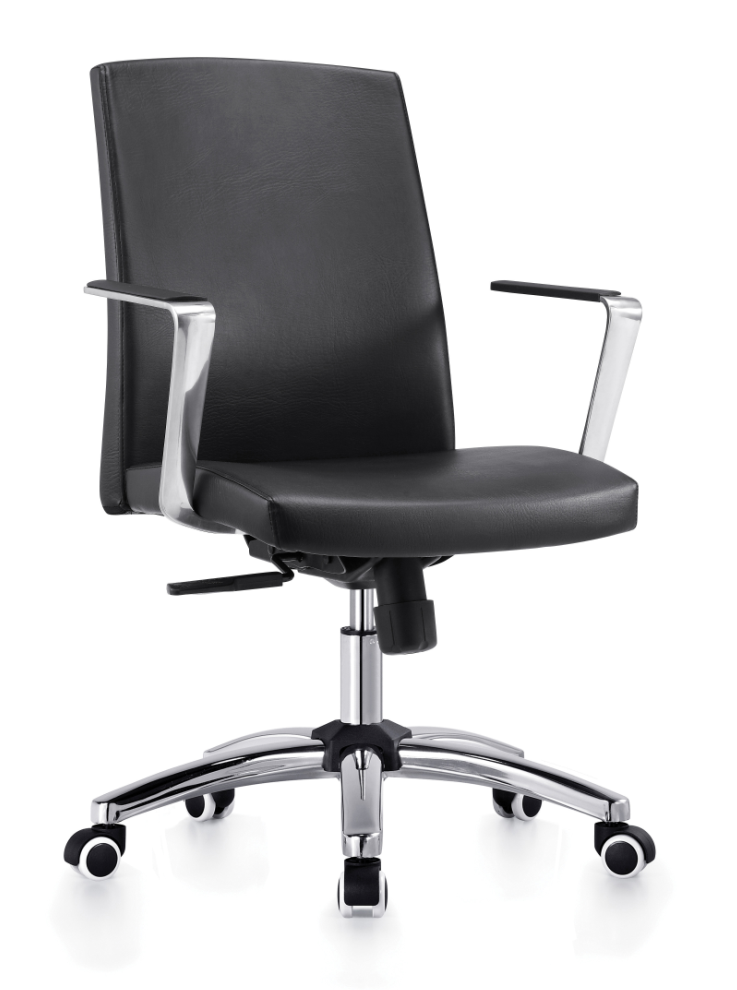 Mid-Back Black Faux Leather Task Office Chair with Chrome Fixed Cantilever Arms