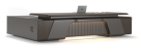 Matte Dark Gray Curved Wall-Mounted Floating TV Media Console with Integrated Ambient LED Lighting